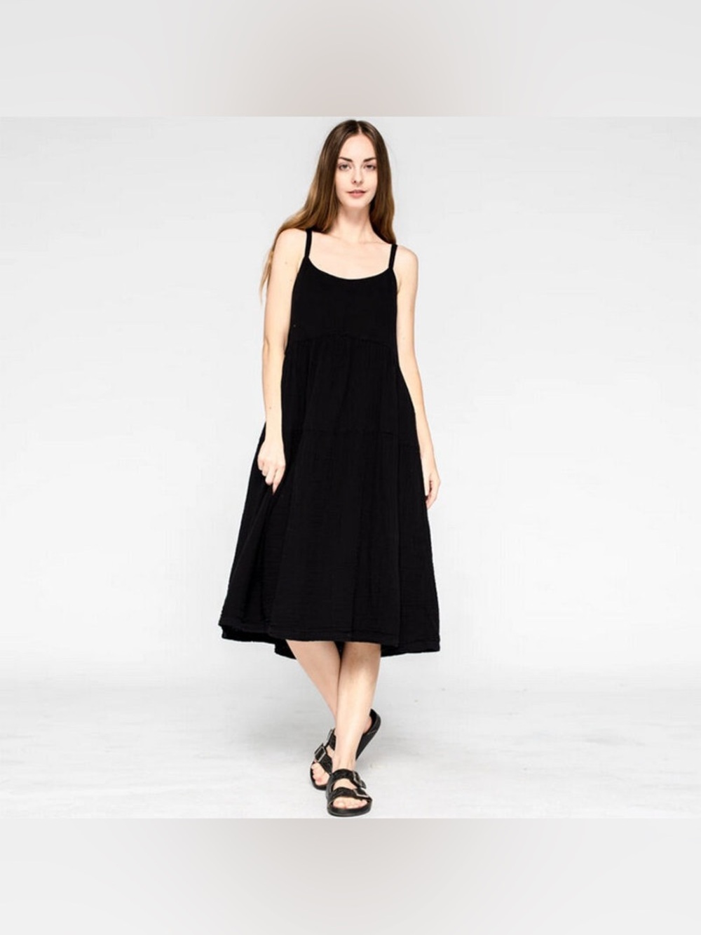 Wilt Black 100% Cotton Midi Tiered Slip Dress